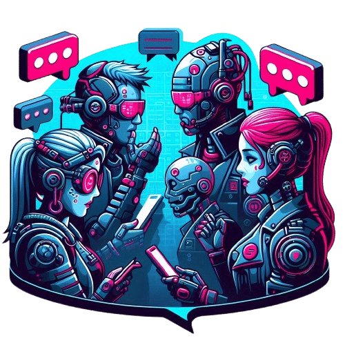 A pair of chatting avatars with speech bubbles