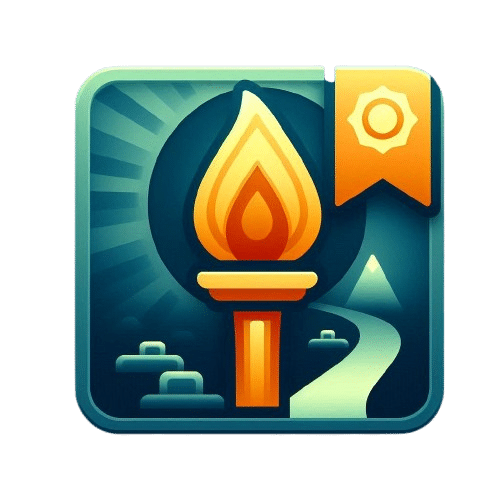 A torch with a bright flame leading a path