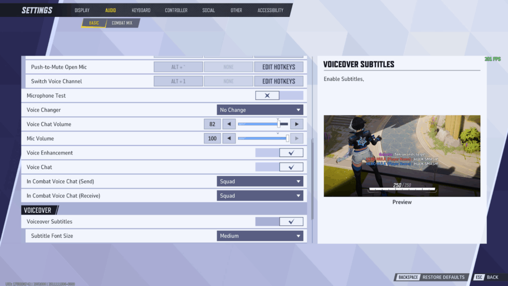 Marvel Rivals voiceover settings